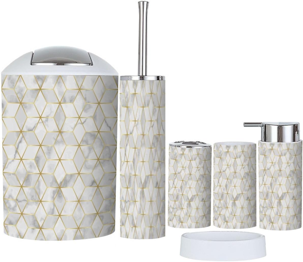 Boho Luxury Marble Mosaic Star Tile Bathroom Accessories Set