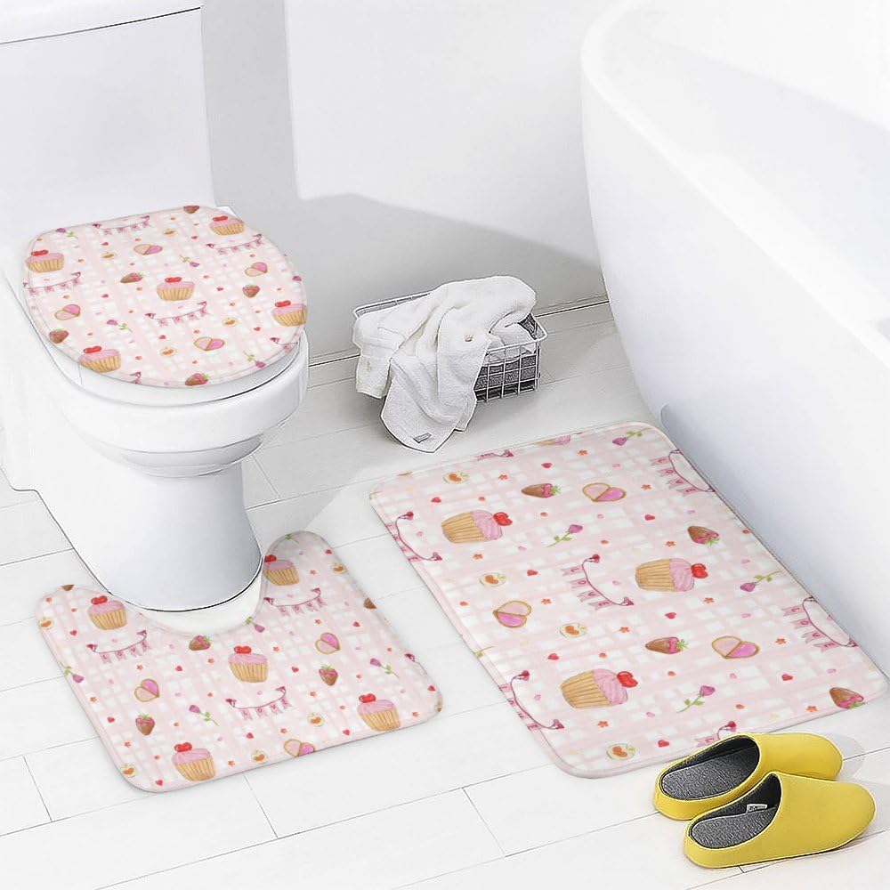 Kuizee 4 Piece Shower Curtain Set with Rugs Soft Pink Bathroom Accessories