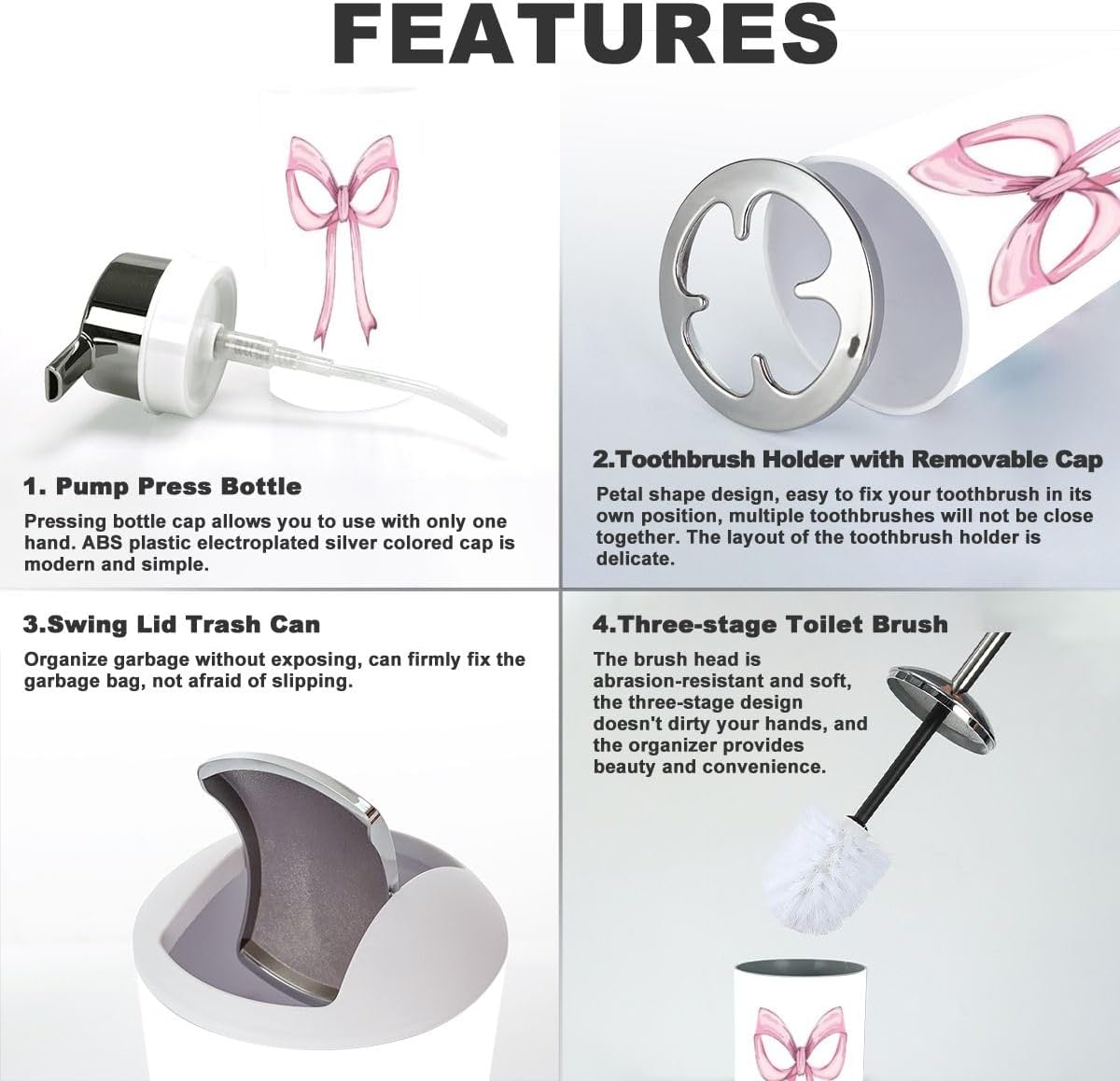 Cute Quote Bathroom Accessory Set with Trash Can