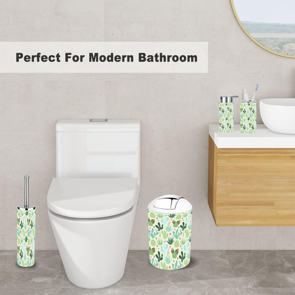 Bathroom Accessory Set 6 Piece Cactus Boho Decor
