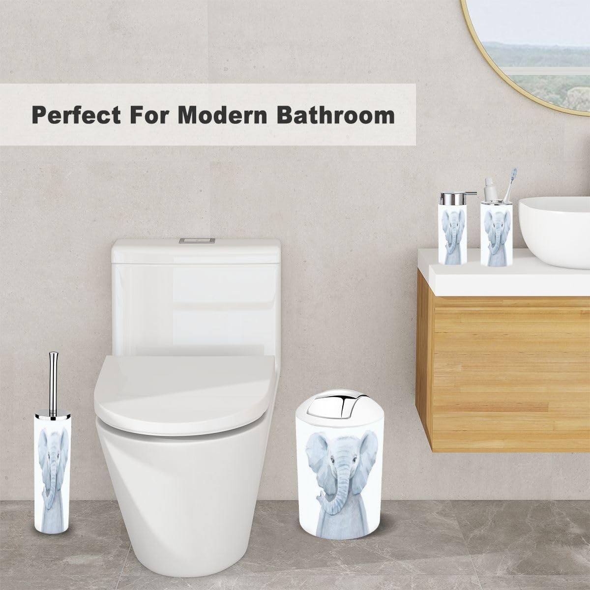 6 Piece Animal Bathroom Accessories Set with Baby Elephant Design