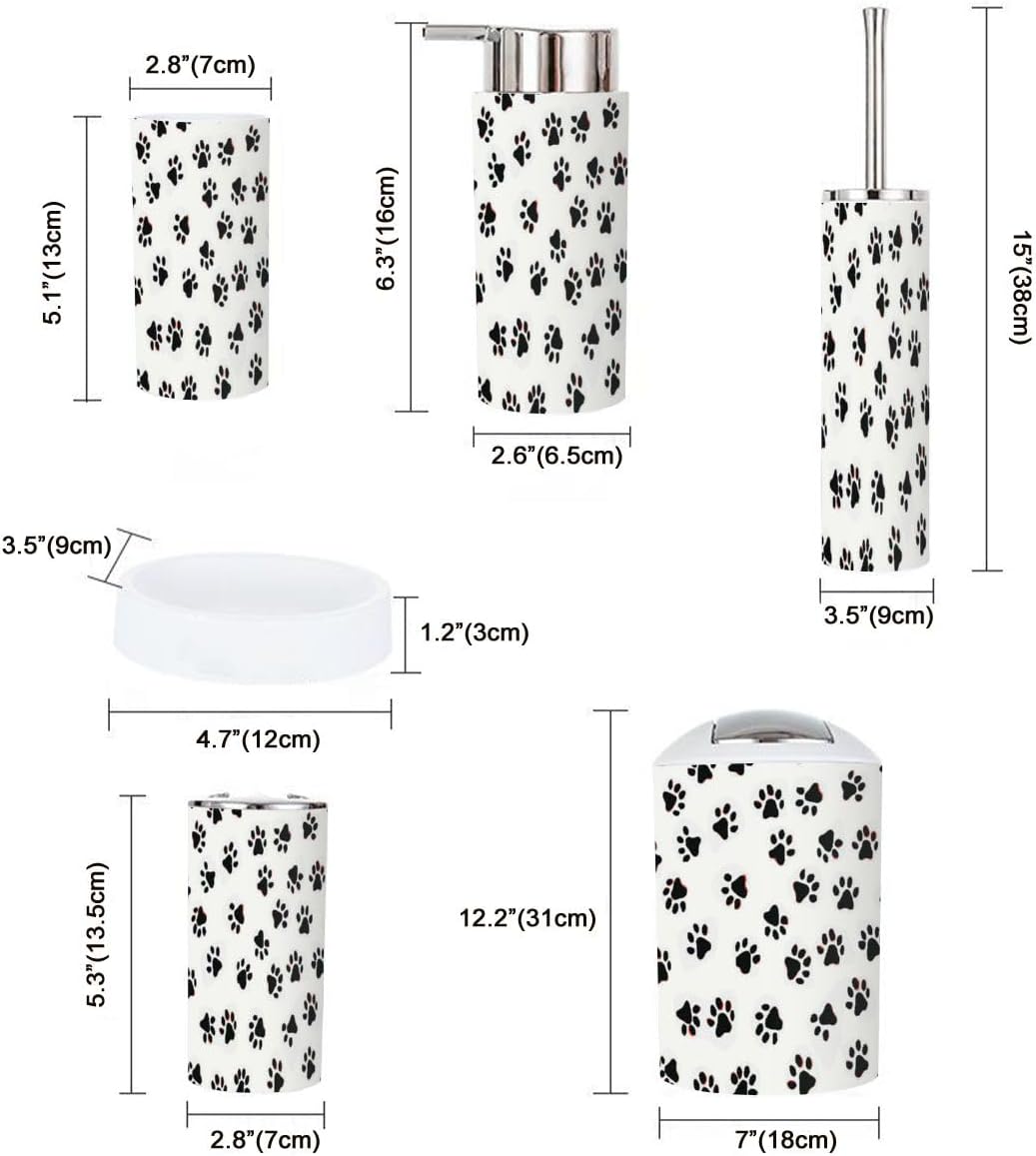 Cute Paw Bathroom Accessory Set 6 Piece