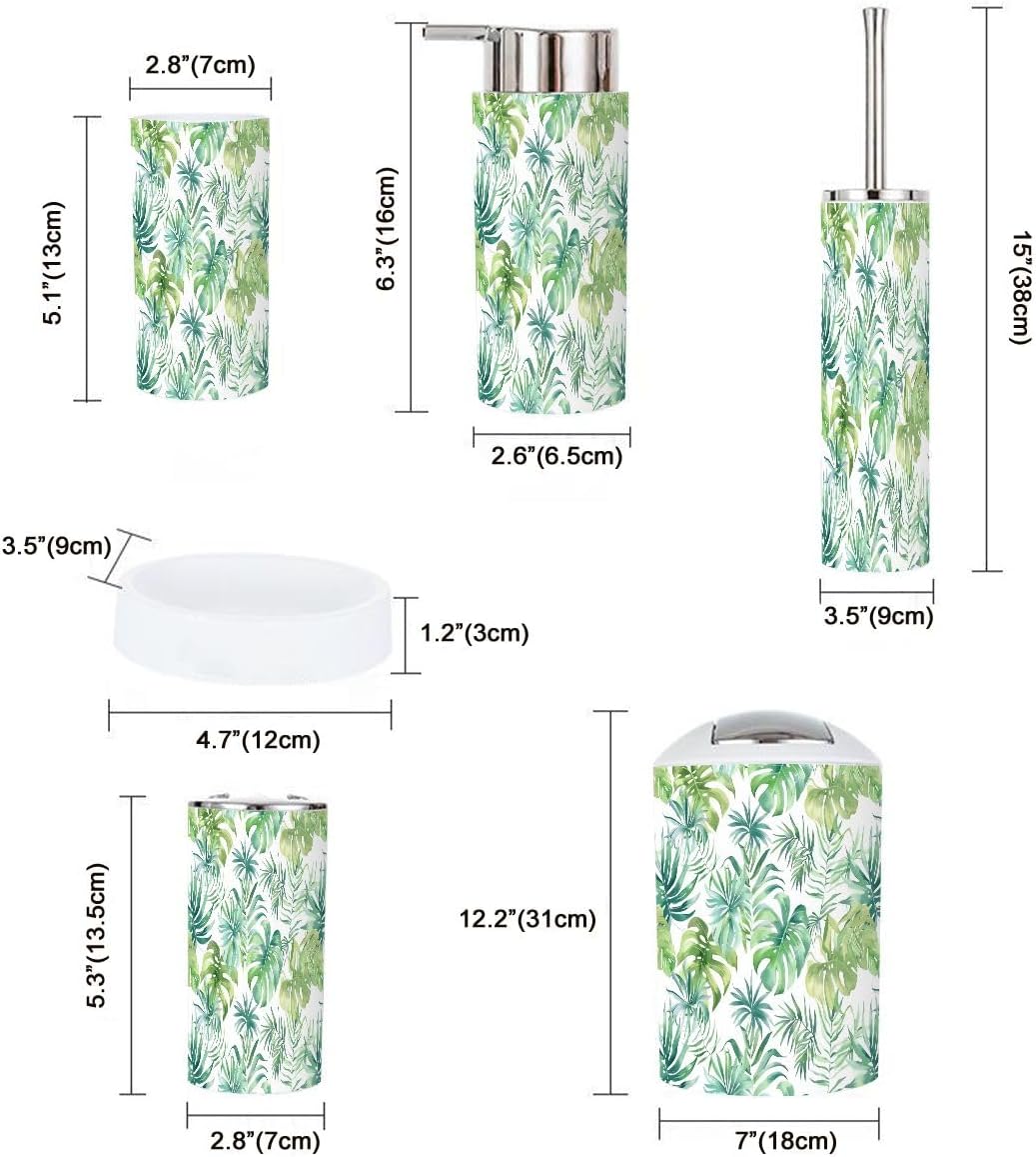 Boho Tropical Leaves Bathroom Accessory Set 6 Piece 1