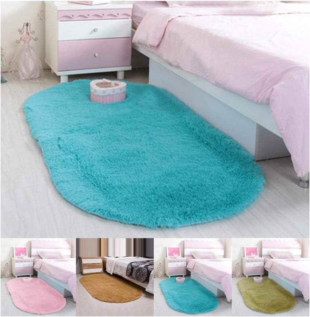 Soft Bedroom Area Rug Oval Memory Foam Bath Floor Mat Blue