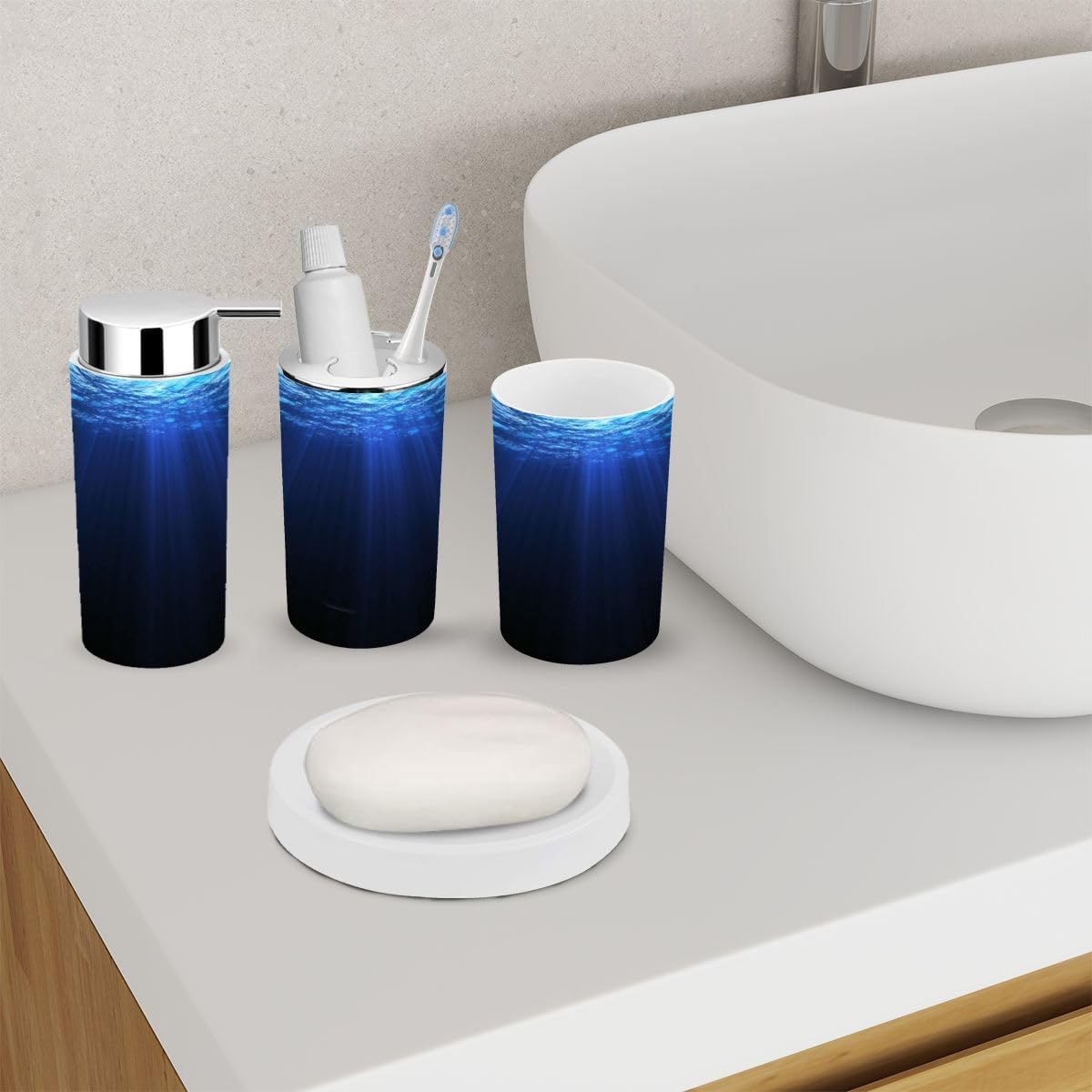 6 Piece Bathroom Accessory Set Deep Blue Sea
