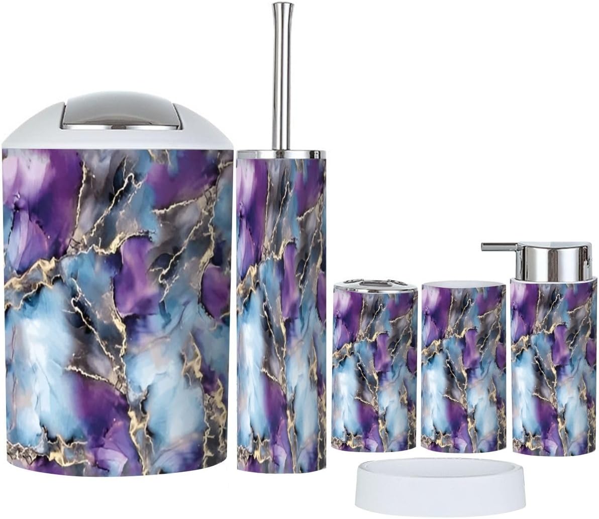 6 Piece Bathroom Accessory Set with Marble Pattern 1