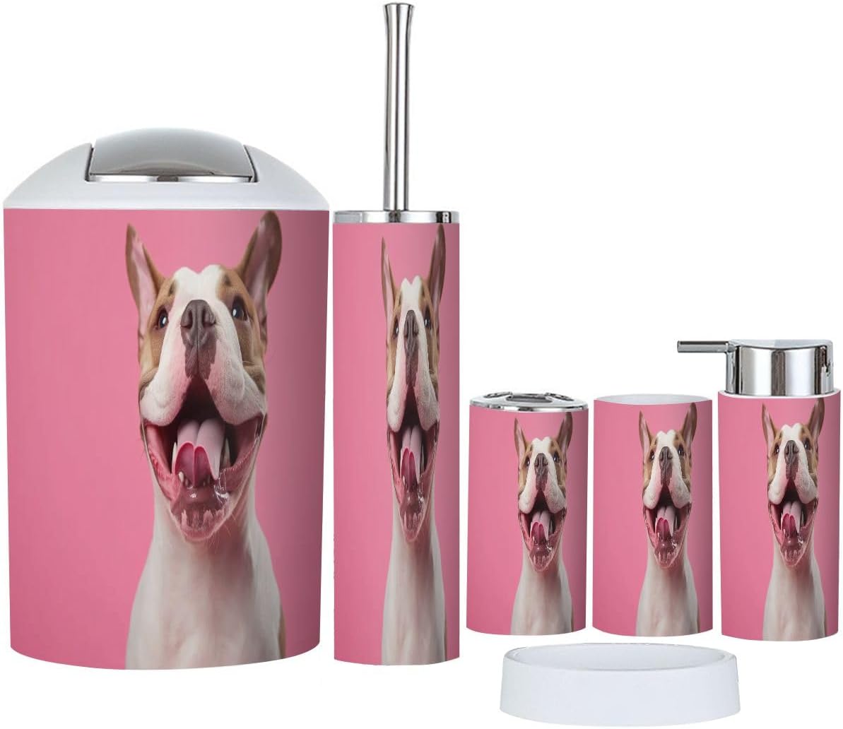 Boho Funny Bathroom Accessory Set with Pink Trash Can