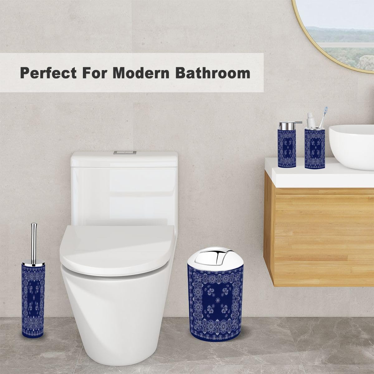 6-Piece Blue Paisley Bathroom Accessories Set
