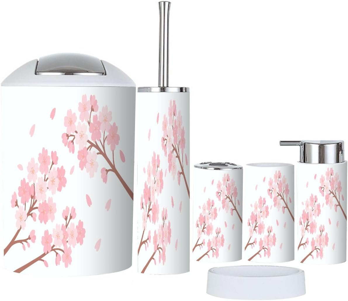 Boho Cherry Blossom Bathroom Accessory Set 6 Piece