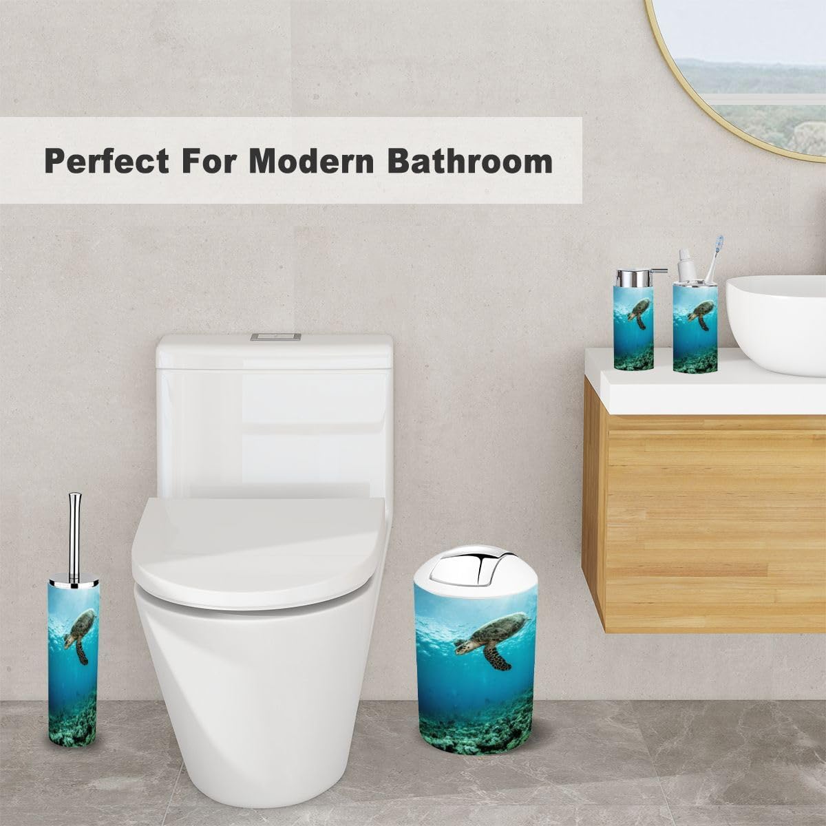 6 Piece Bathroom Accessory Set with Turtle Design