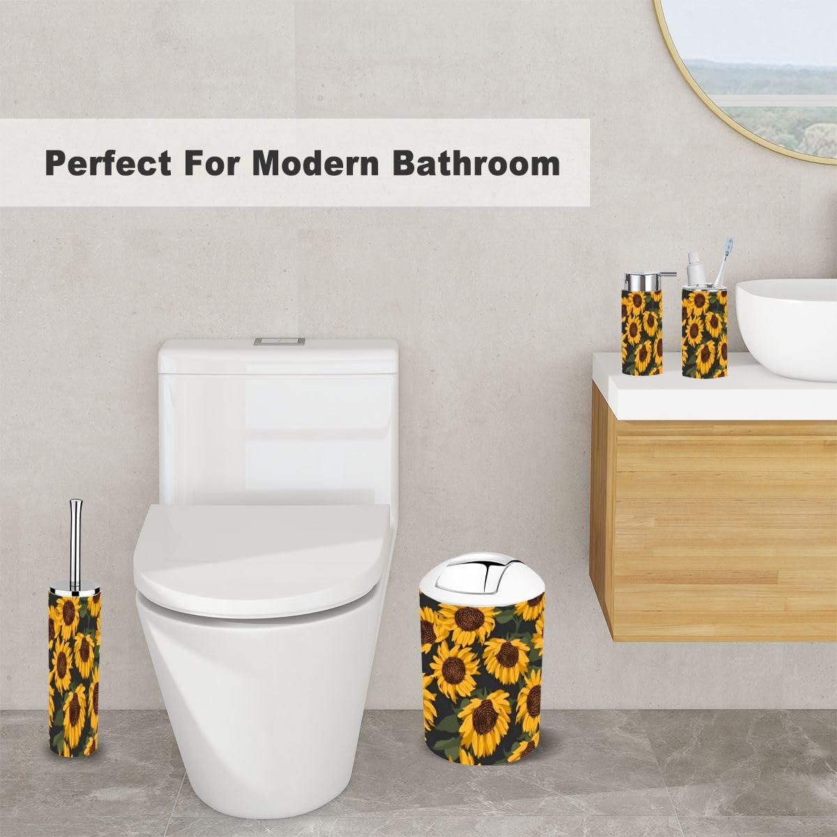 Floral Yellow Bathroom Accessory Set 6 Piece