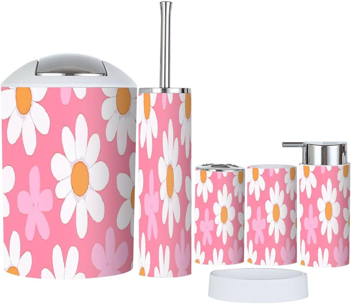 Boho Daisy Flower Bathroom Accessories 6-Piece Set