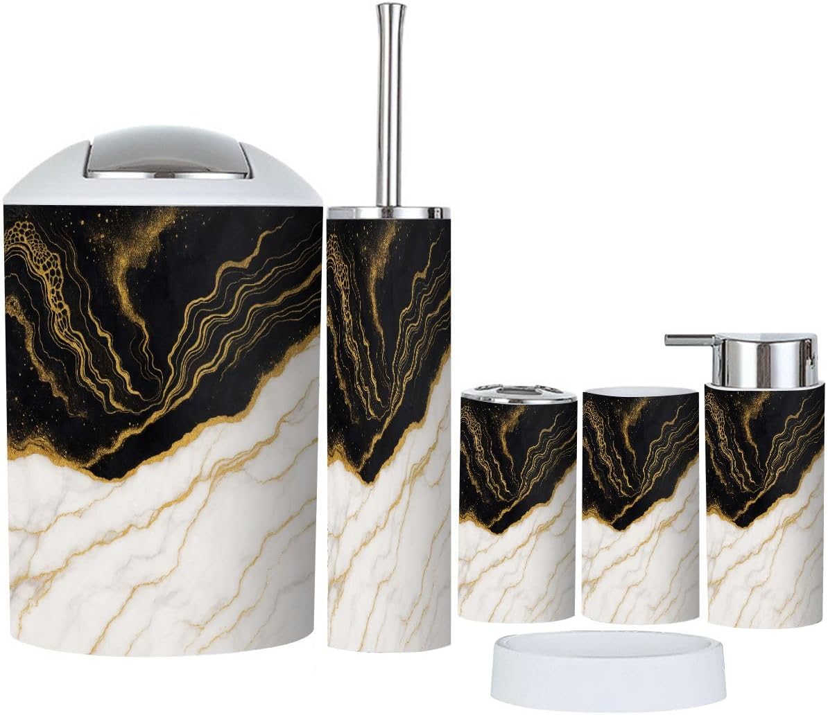Boho Marble Bathroom Accessory Set 6 Piece 1