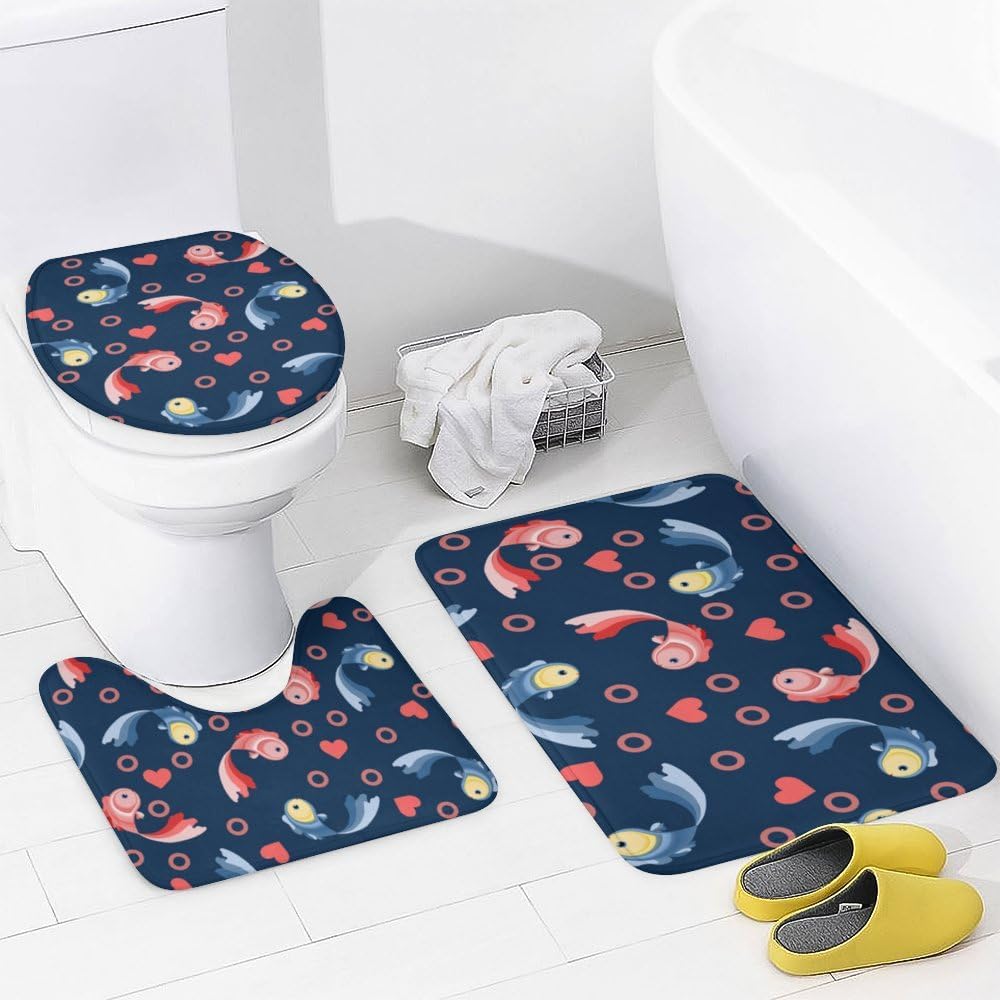 Kuizee 4 Piece Valentines Day Shower Curtain Set with Non-Slip Rugs