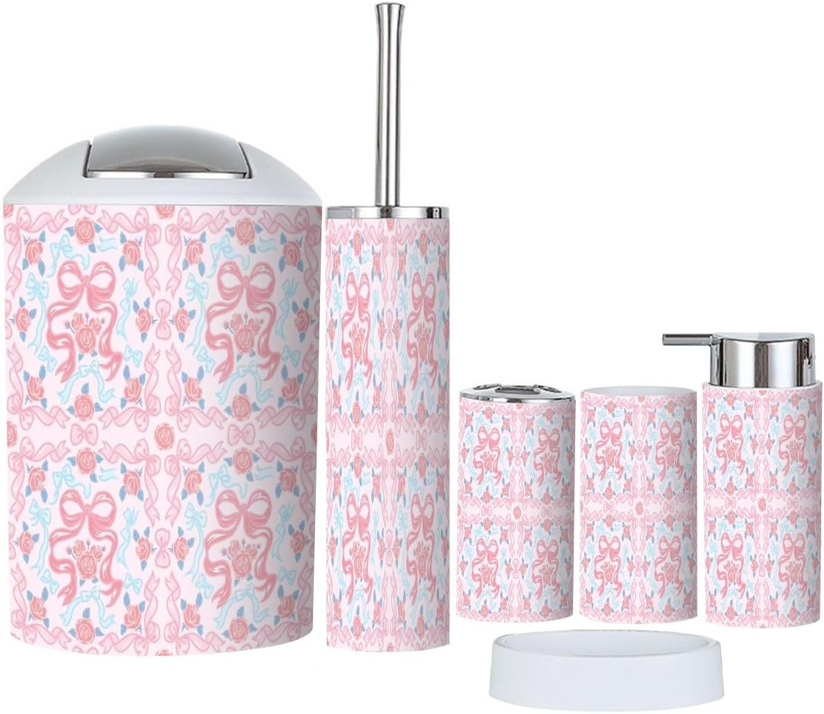 6 Piece Bathroom Accessory Set with Rose Ribbons 1