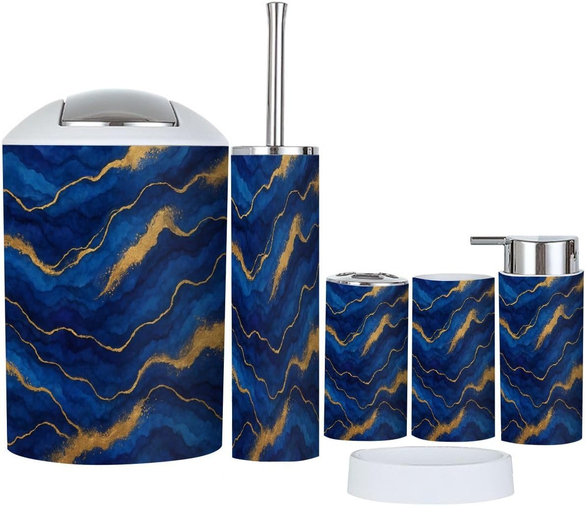 Boho Blue Marble Bathroom Accessory Set 6 Piece