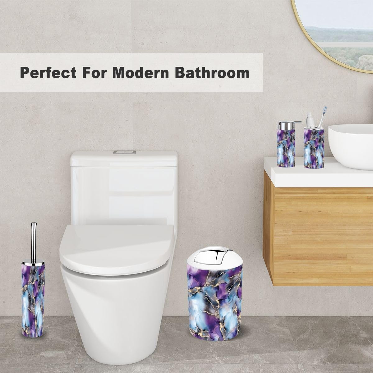 6 Piece Bathroom Accessory Set with Marble Pattern 1