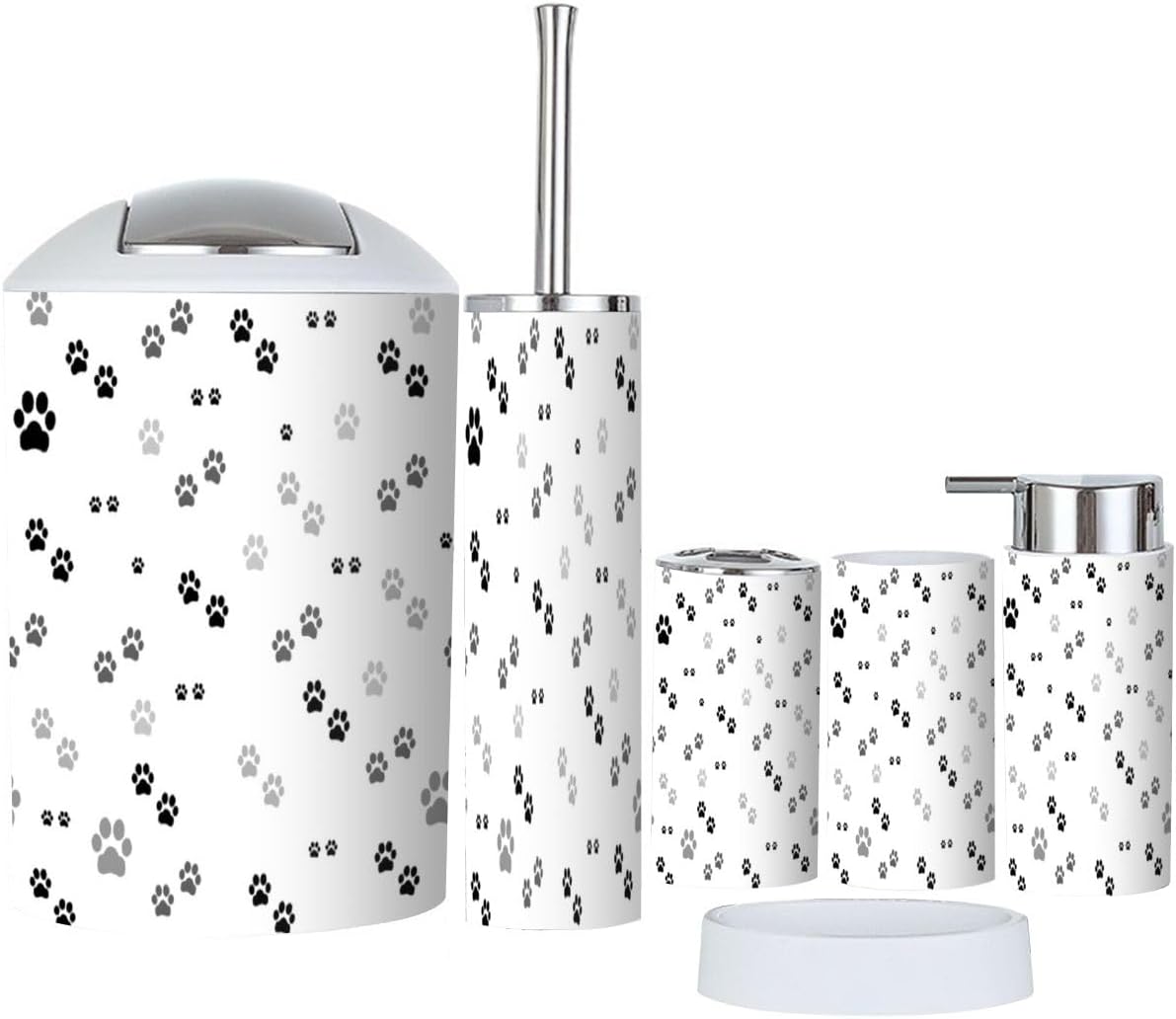 6 Piece Paw Print Bathroom Accessory Set 1