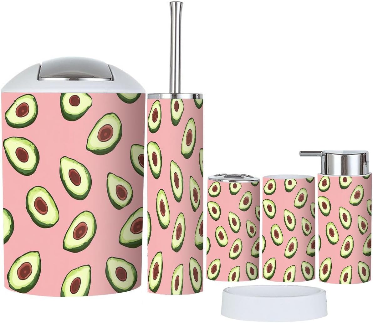 TRANQDEHOM 6-Piece Bathroom Accessory Set with Boho Avocado Pattern