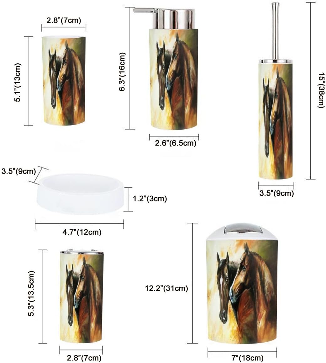 6 Piece Bathroom Accessory Set with Horses Design