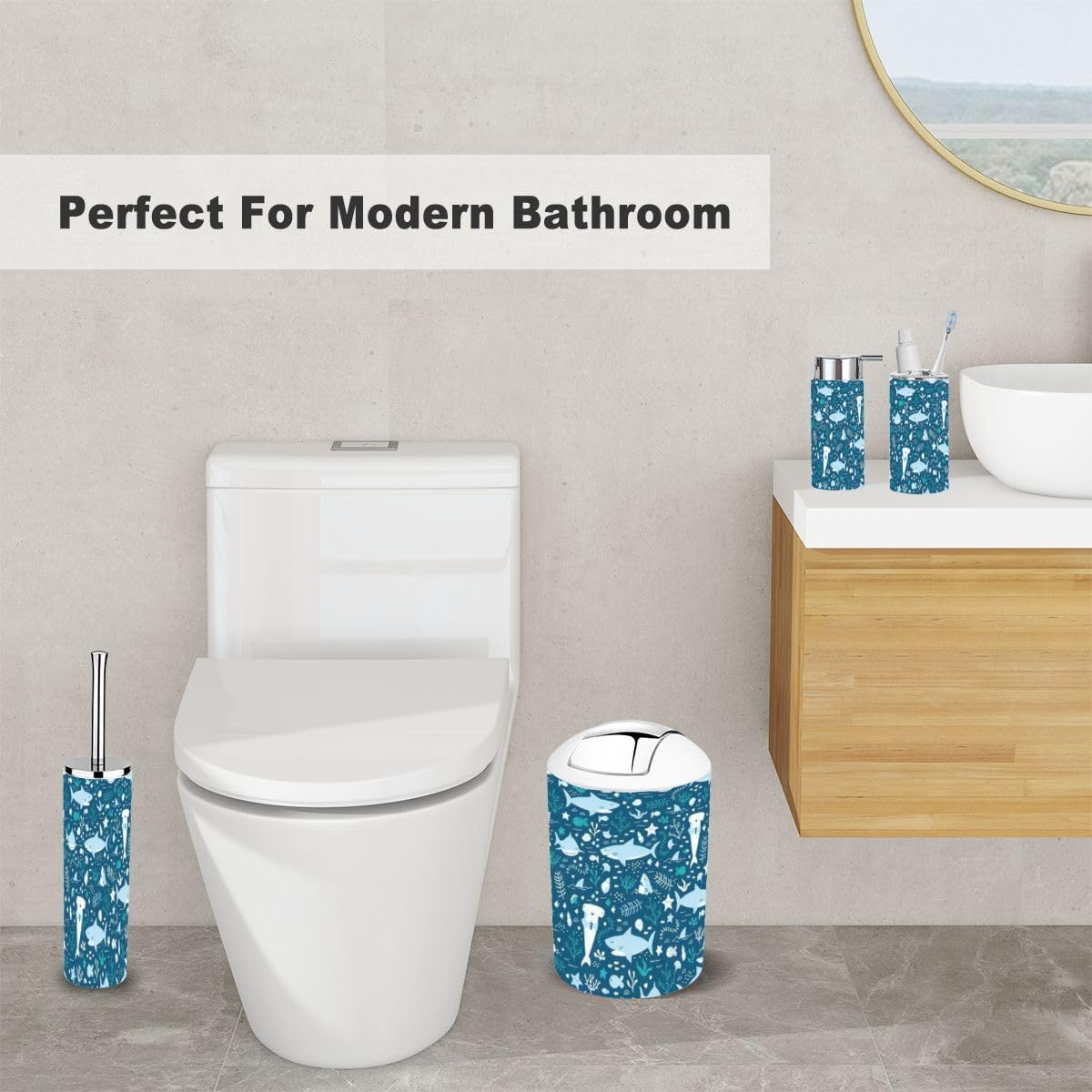 Cute Sharks Bathroom Accessory Set of 6