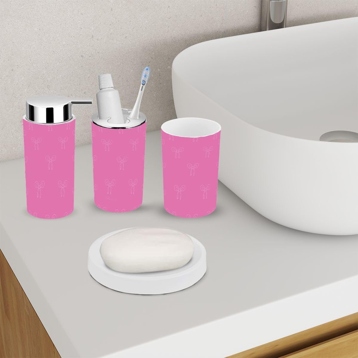 6 Piece Pink Bow Bathroom Accessories Set