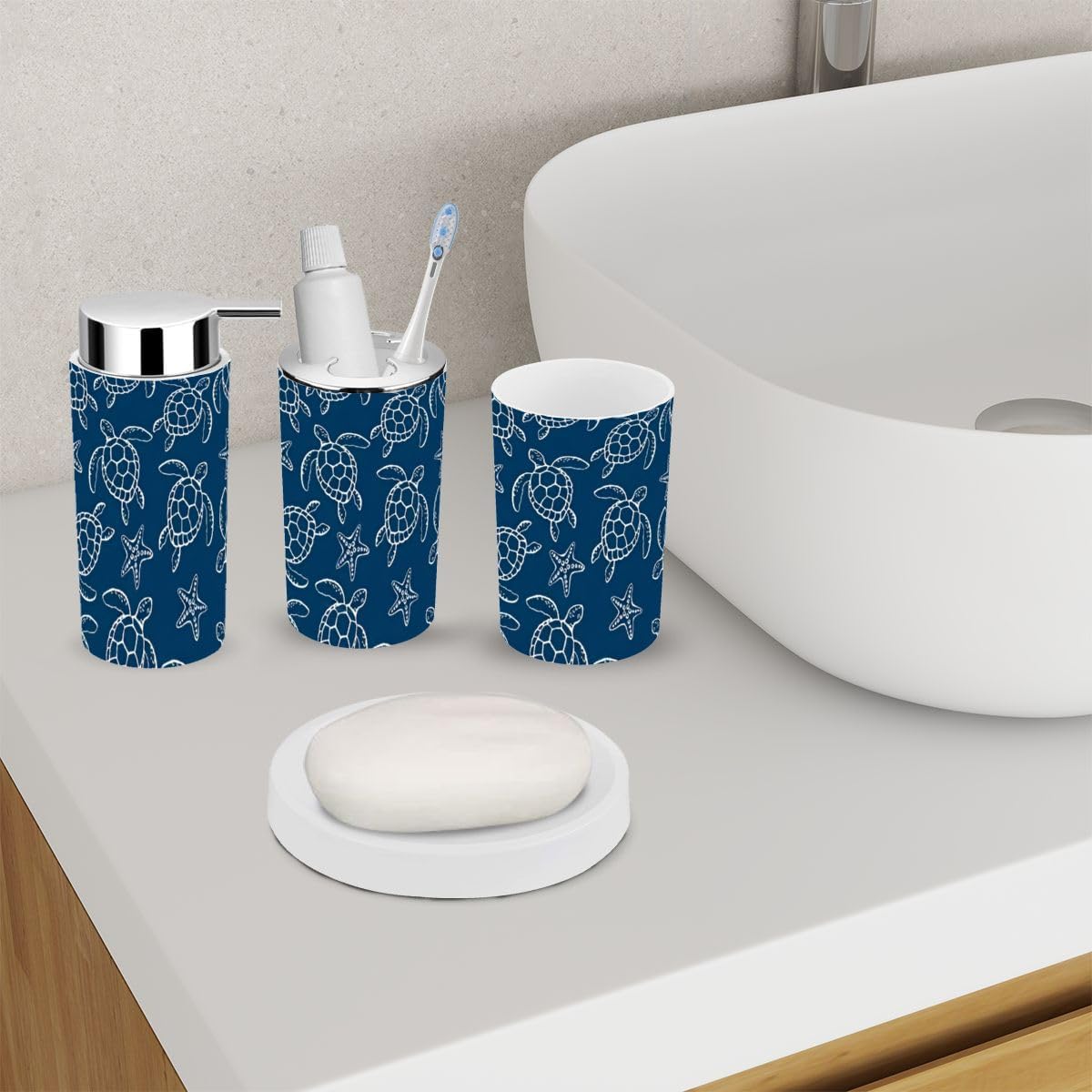 6 Piece Bathroom Accessory Set with Sea Turtle Design