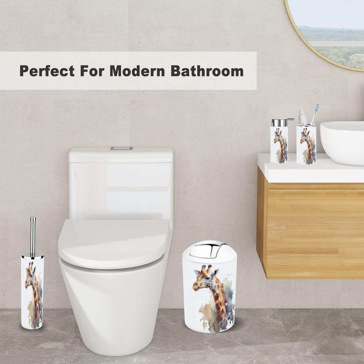 Watercolor Giraffe Bathroom Set 6 Piece