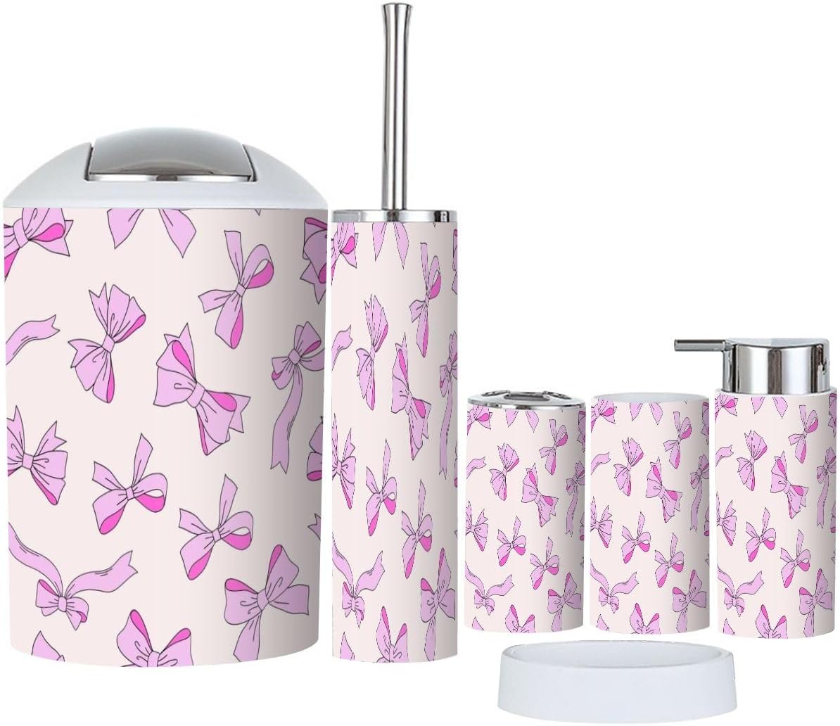 6 Piece Retro Pink Bathroom Accessory Set