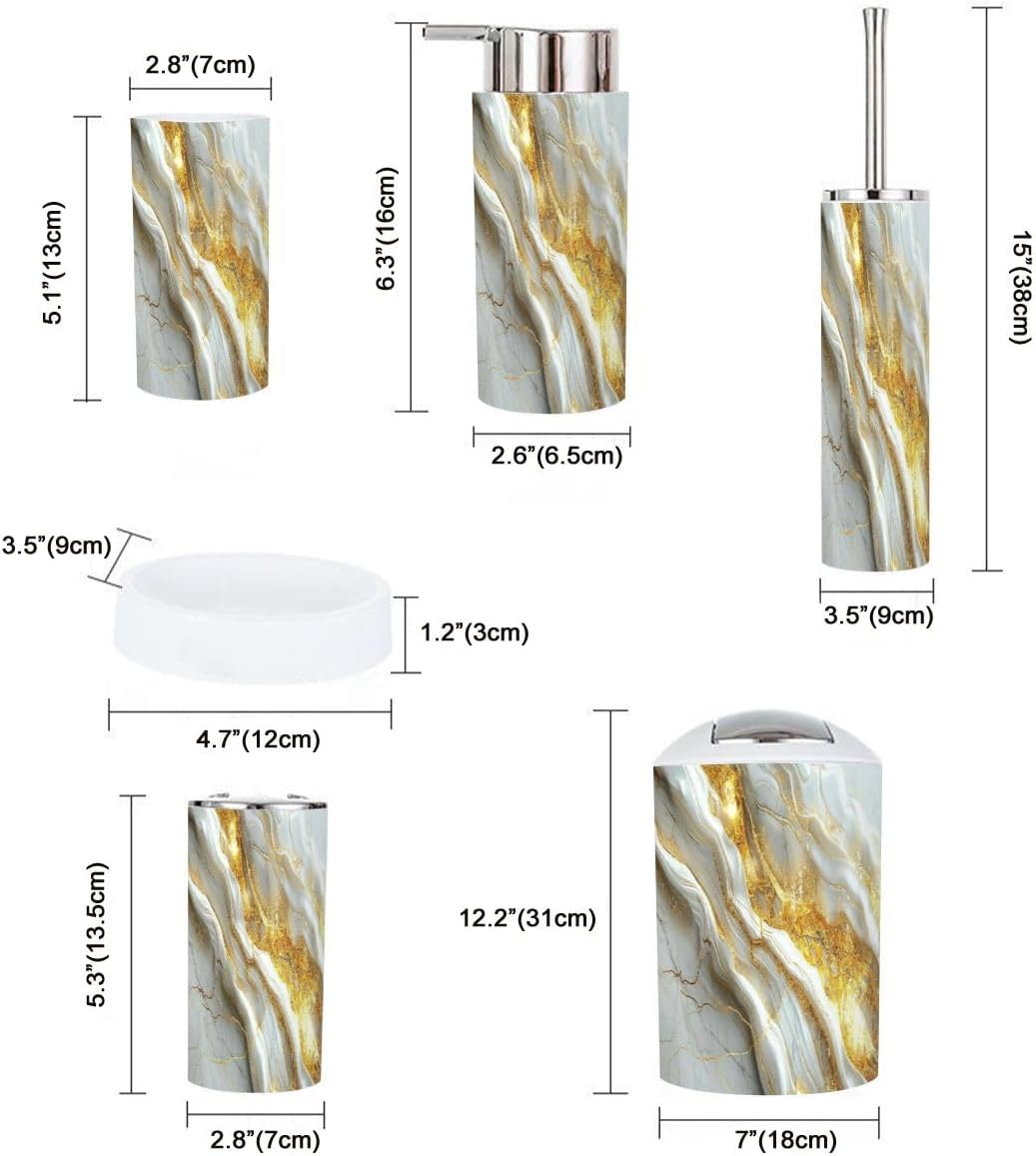 Boho Abstract Luxury Marble Bathroom Accessory Set 6 Piece