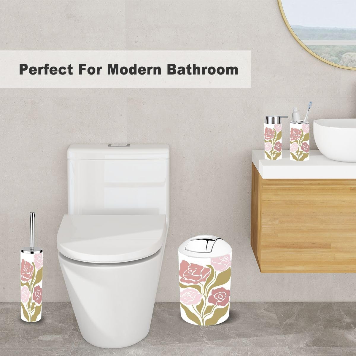 Retro 70s Flower Design 6-Piece Bathroom Accessory Set