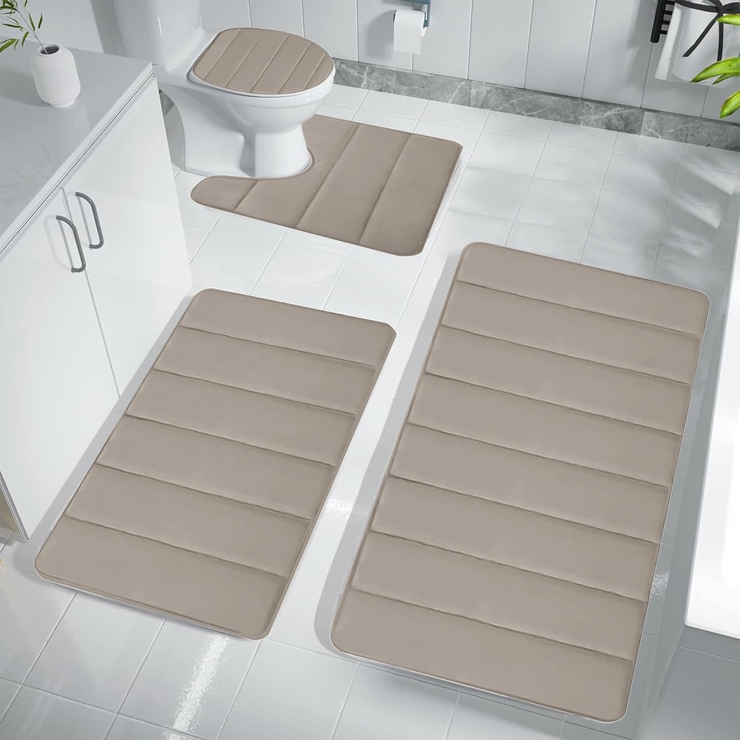 4PCS Bath Rug Memory Foam Mat Set Non-Slip