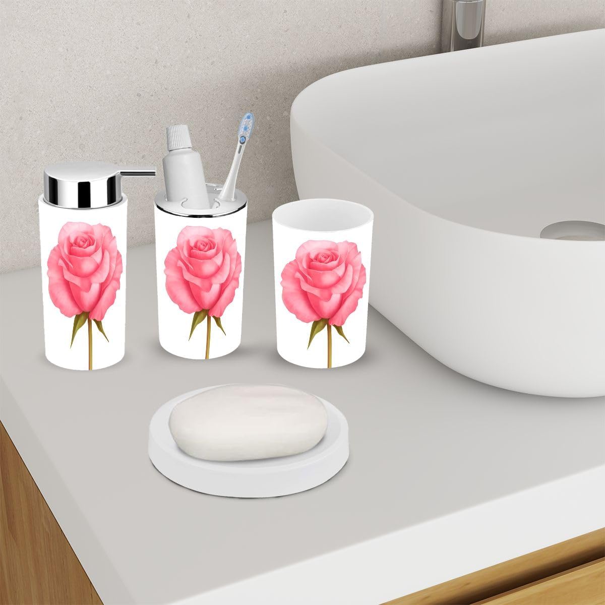 6 Piece Rose Pink Bathroom Accessory Set 1