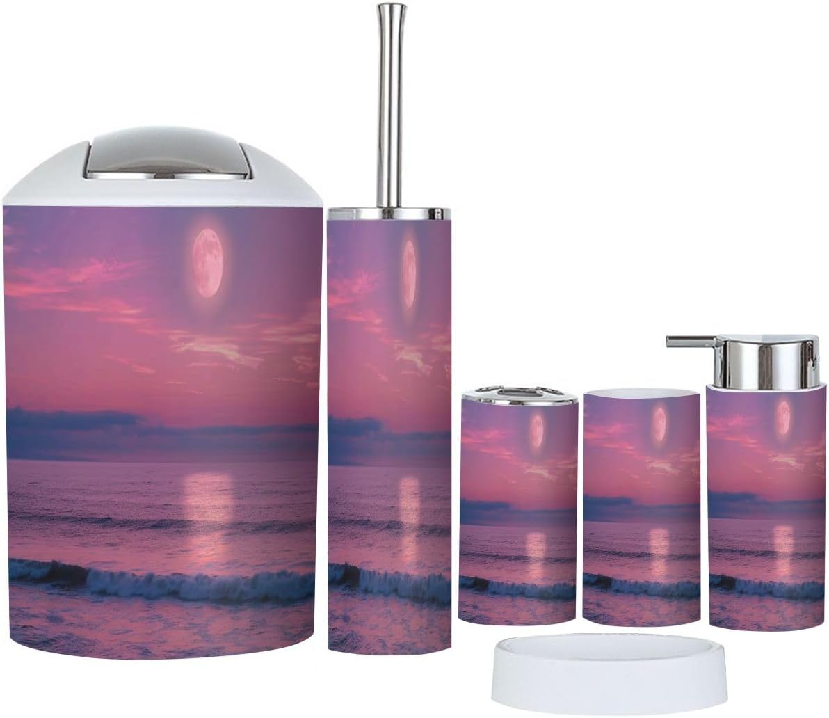Boho Seascape Full Moon Bathroom Accessory Set 6 Piece