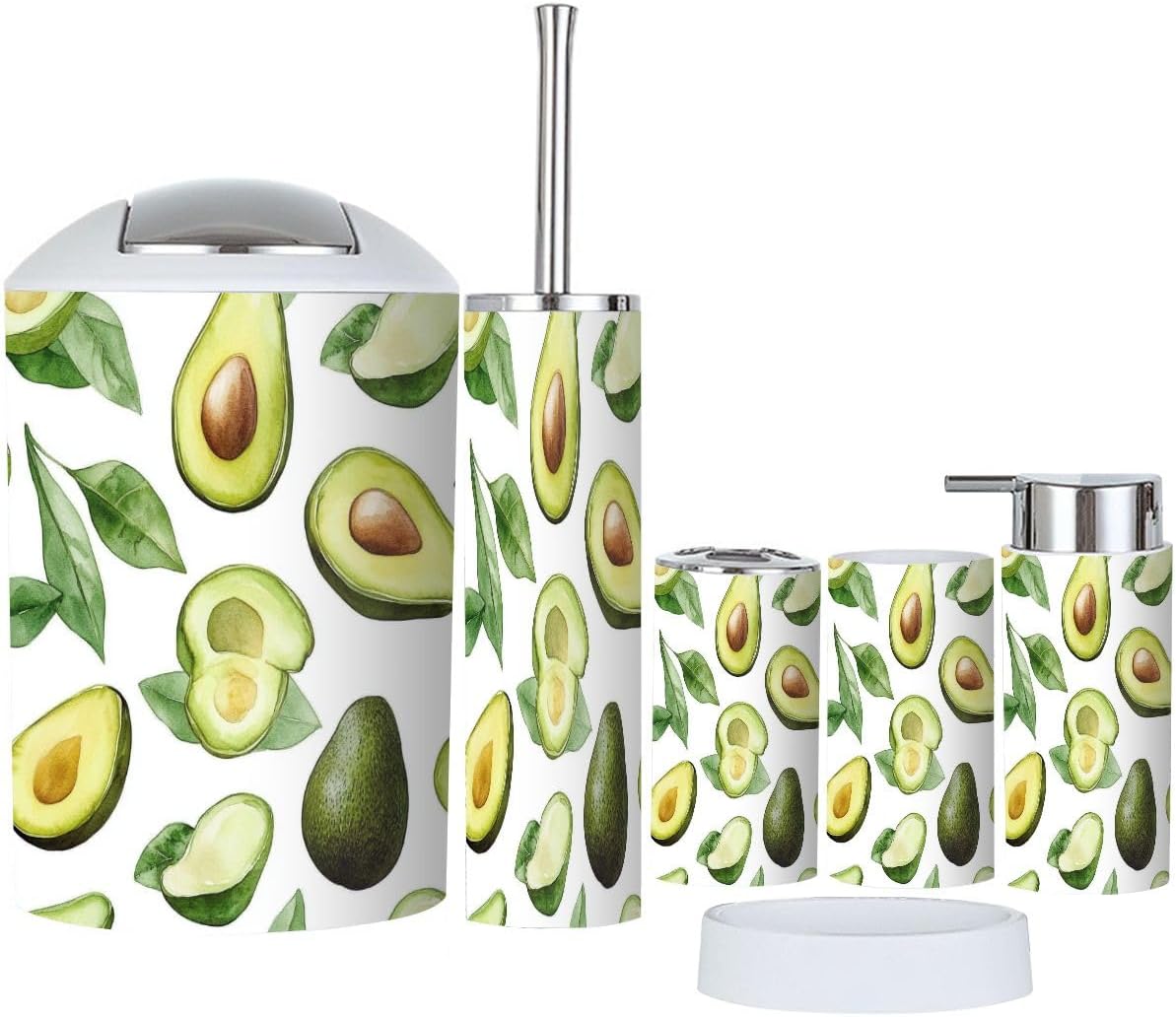 Boho Bathroom Accessory Set 6 Piece Avocado Green