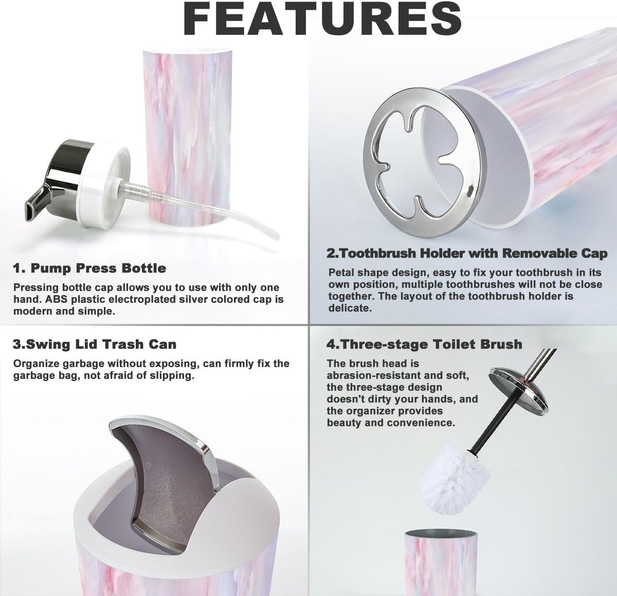 6 Piece Light Pink Bathroom Accessory Set