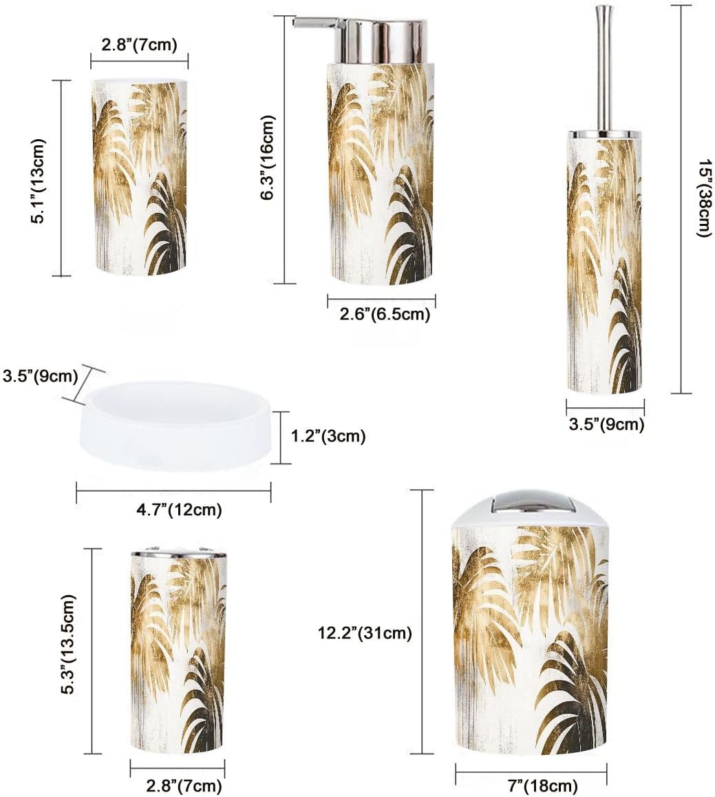 Boho Tropical Botanical Oil Art 6-Piece Bathroom Accessory Set