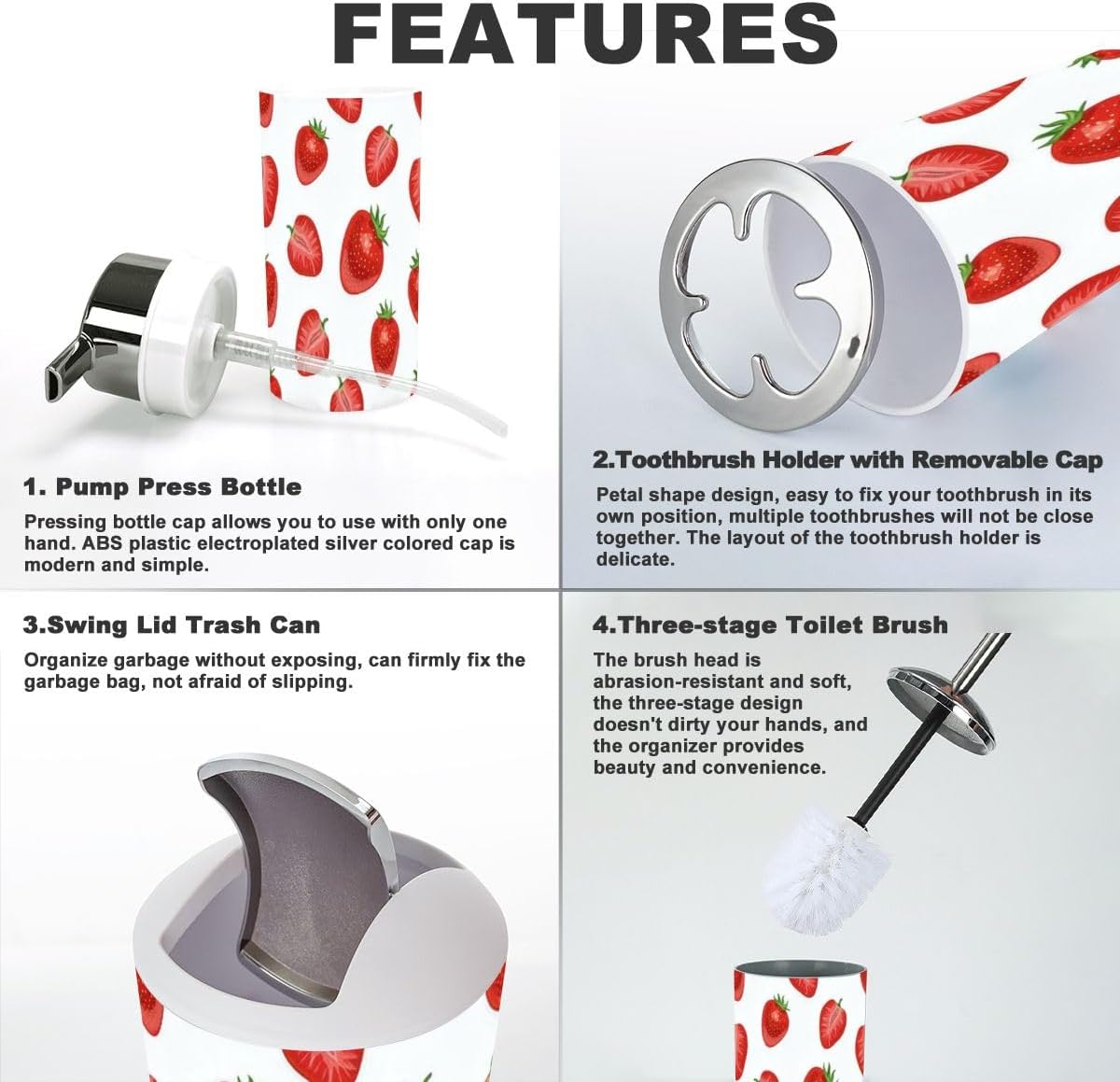 6 Piece Strawberry Bathroom Accessory Set