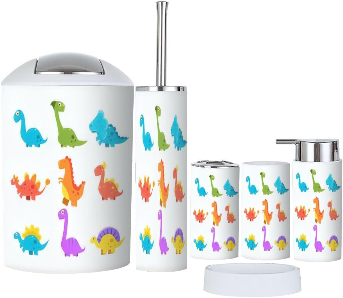 Colorful Dinosaur Bathroom Accessories Set 6 Piece