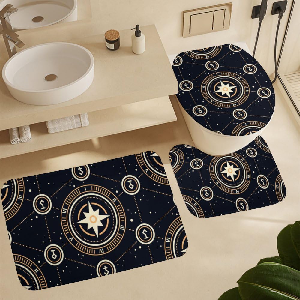 Kuizee 4-Piece Space Stars Shower Curtain Set with Non-Slip Rugs