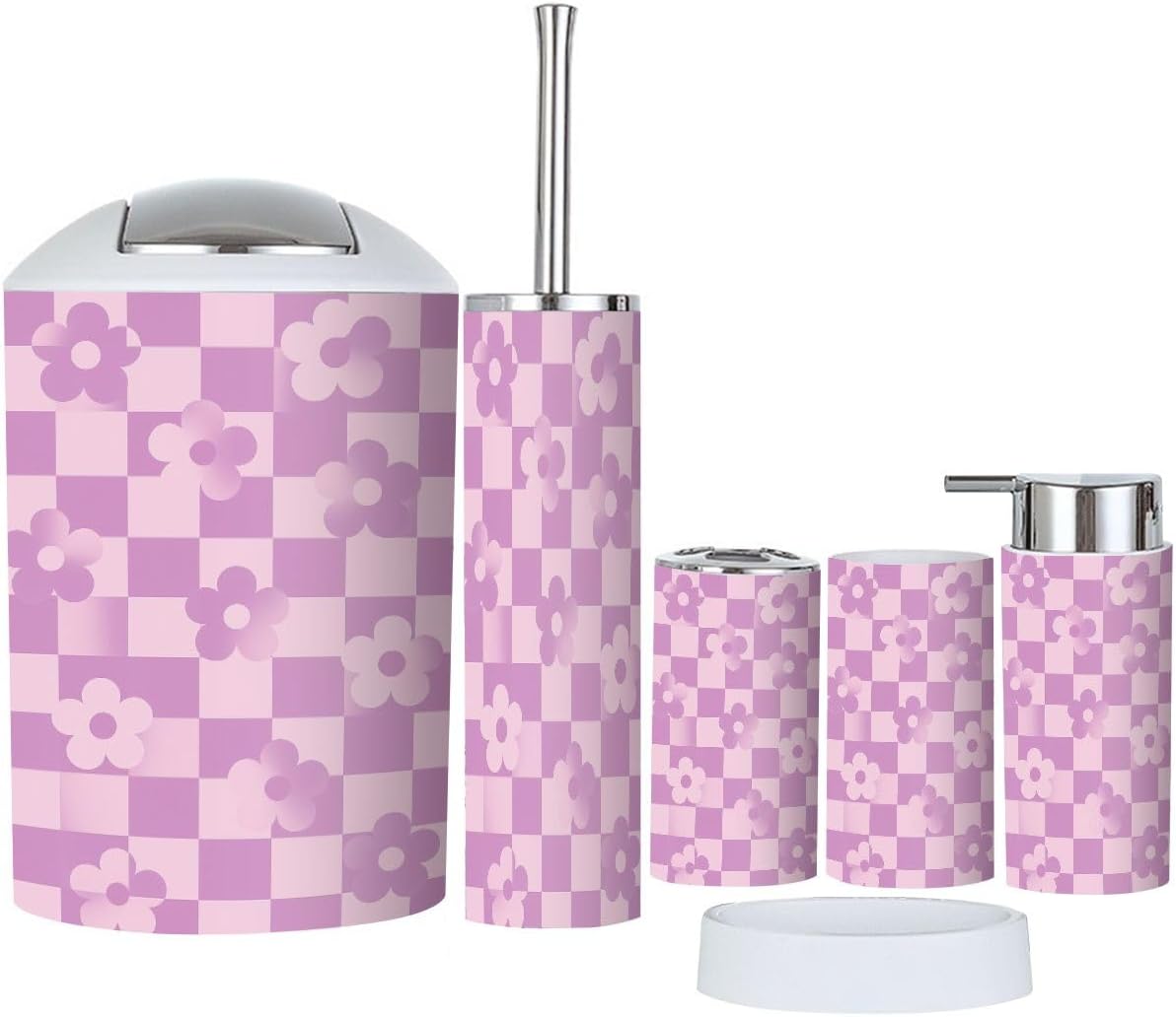 Boho Checkerboard Bathroom Accessory Set 6 Piece