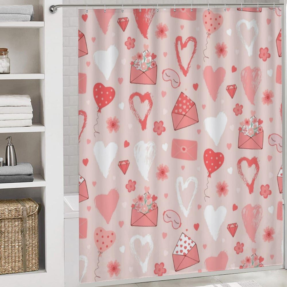 Kuizee 4-Piece Shower Curtain Set with Heart Design 1