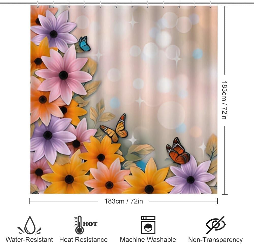 Kuizee 4 Piece Shower Curtain Set with Rugs and 12 Hooks