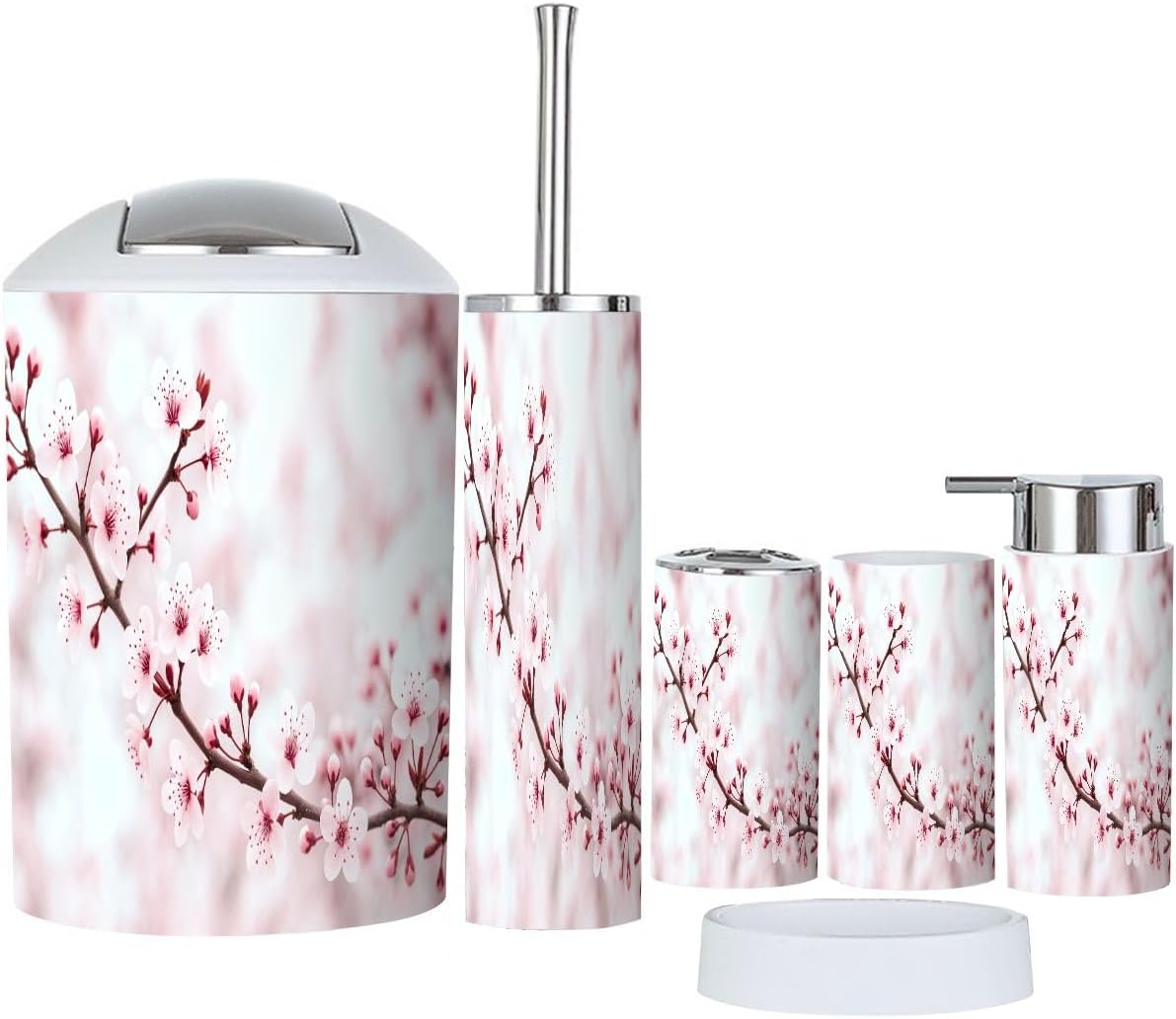 Boho Cherry Blossom 6 Piece Bathroom Accessory Set