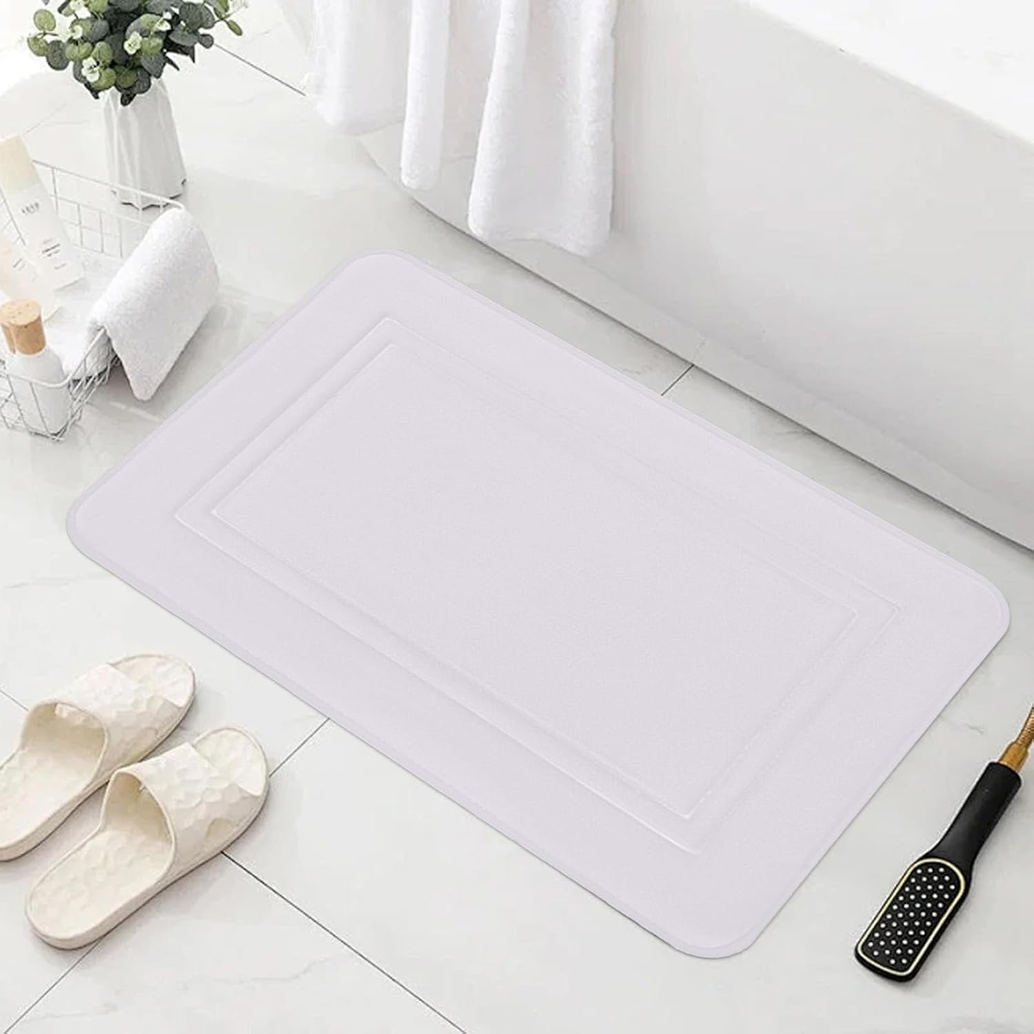 Thick Memory Foam Bath Rug with Velvet Top Non-Slip 24x16 White