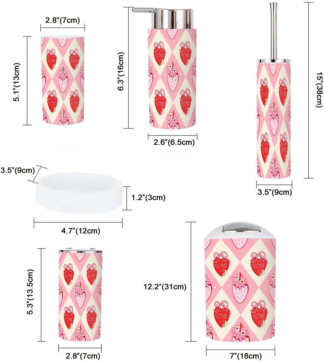 Strawberry Bow Bathroom Accessory Set 6 Piece