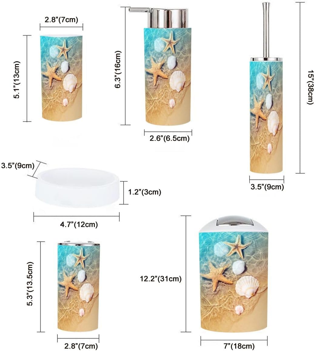 6 Piece Bathroom Accessory Set with Starfish Design