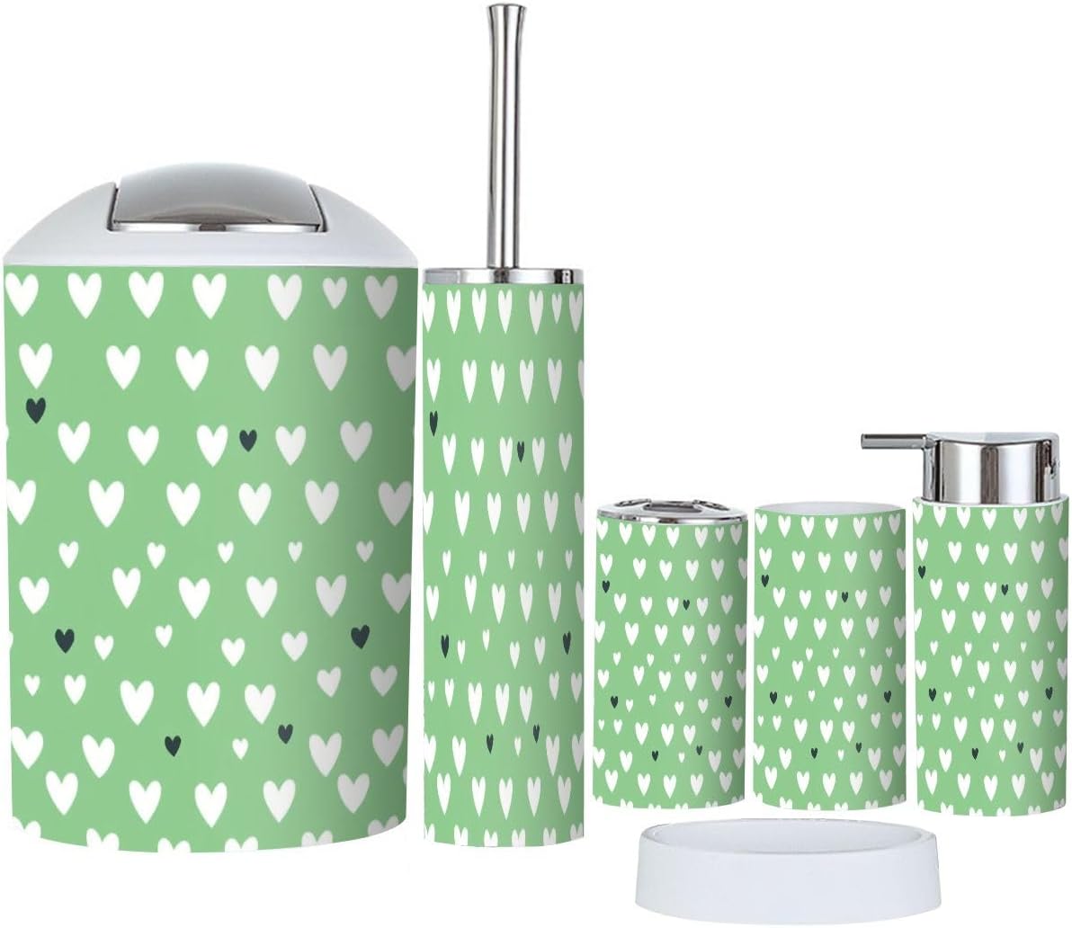 Boho White Heart Bathroom Accessory Set 6 Piece 1