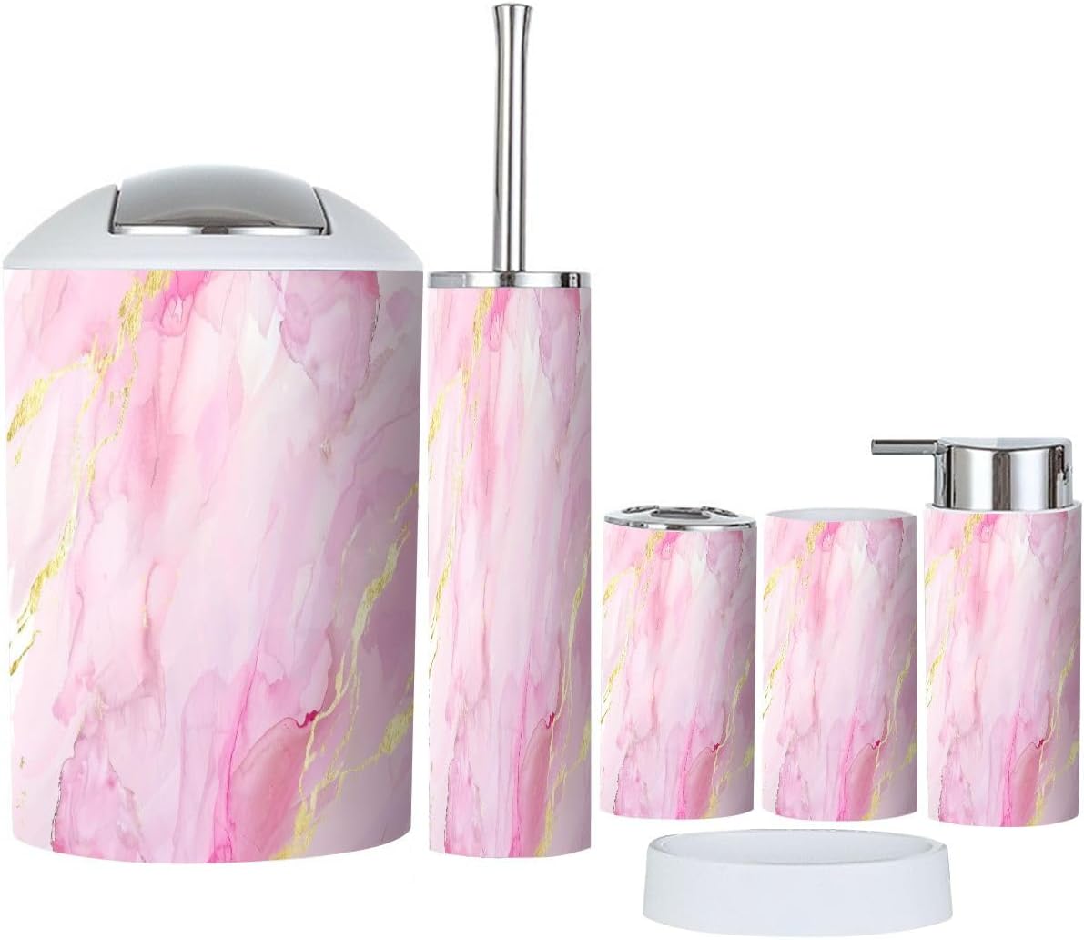 Boho Blush Pink Bathroom Accessory Set 6 Piece 1