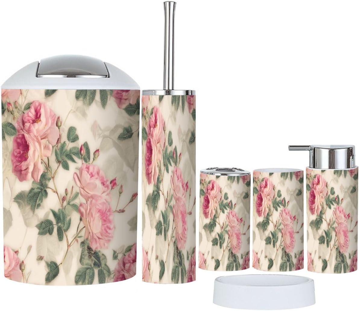 Boho Roses Bathroom Accessory Set 6 Piece 1